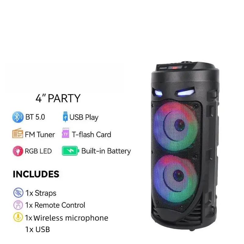 Portable Bluetooth 5.0 Party Speaker with Sub Woofer Heavy Bass Sound System MIC LED Lighting USB FM Radio Karaoke Input Adjustable Strap for Outdoor Use TWS Function Fast Delivery