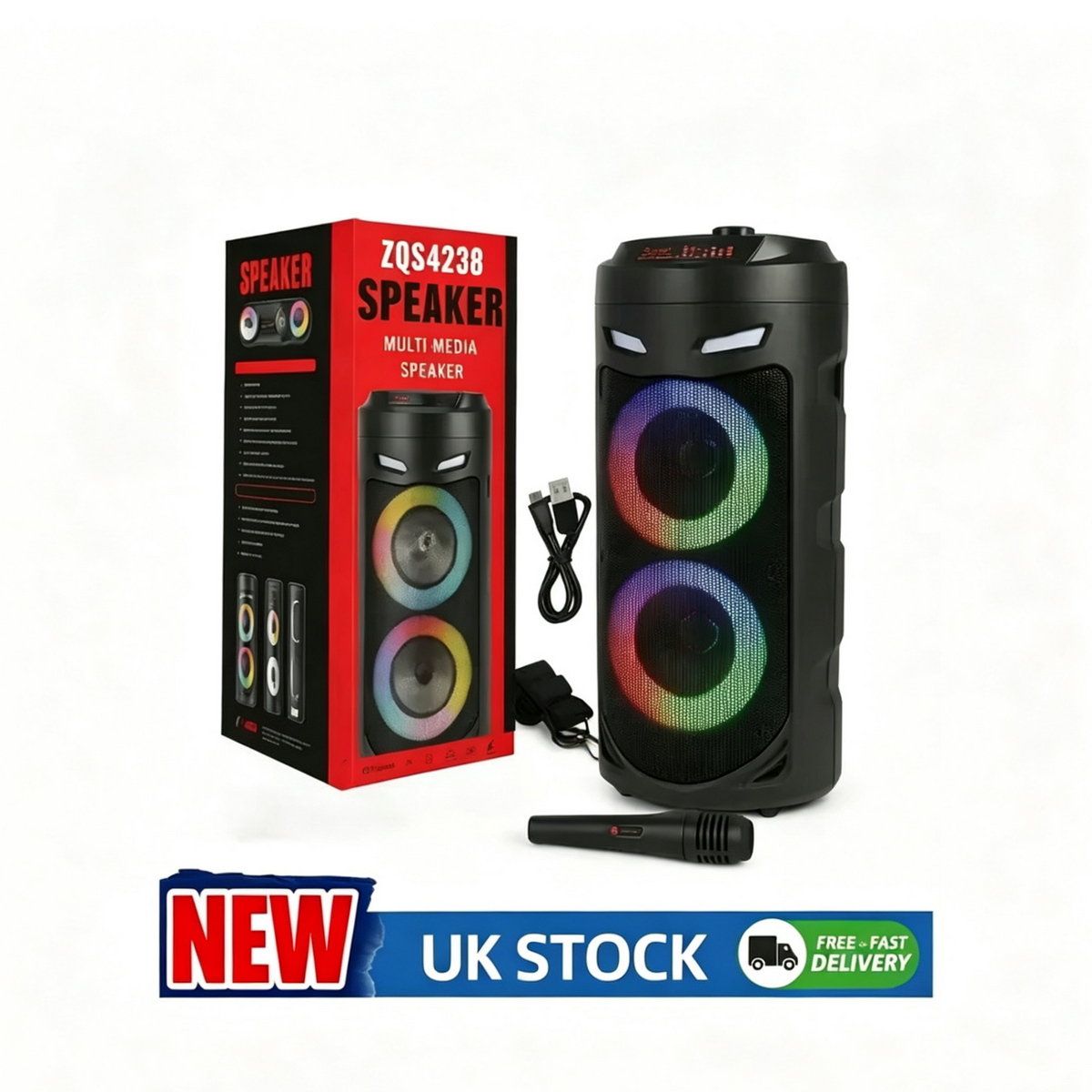 Portable Bluetooth 5.0 Party Speaker with Sub Woofer Heavy Bass Sound System MIC LED Lighting USB FM Radio Karaoke Input Adjustable Strap for Outdoor Use TWS Function Fast Delivery